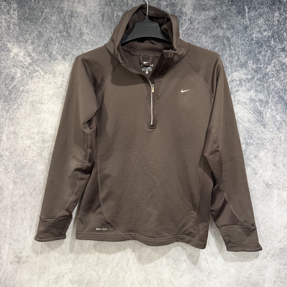 Nike Dri-FIT Hooded 1/4 Zip Pullover Women’s Medium Brown Running Athletic Top